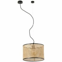 FARO BARCELONA MAMBO Lampe Suspension Simple Noir/rotin ø320