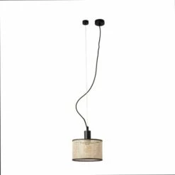 FARO BARCELONA MAMBO Lampe Suspension Noir/rotin ø210
