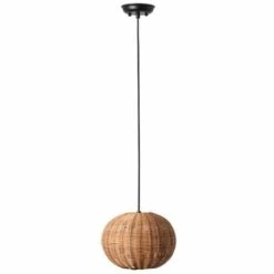 FARO BARCELONA Lampe Suspension Noir/rotin ø250 HAKA