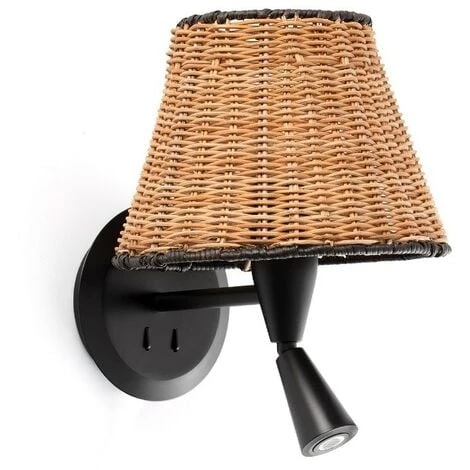 FARO BARCELONA Applique Murale Avec Lecteur Noir/rotin SUMBA 3 FARO BARCELONA Applique Murale Avec Lecteur Noir/rotin SUMBA